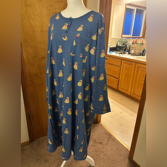 Charter Club Blue Plus Size Nightgown with Yellow Bear Print - Picture 2 of 9